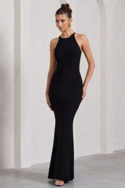 Brianna | Black Sleeveless Halter-Neck Open-Back Maxi Dress -ENY Clothing Shop WB CL130003002 BriannaBlackSleevelessHalter NeckOpen BackMaxiDress0