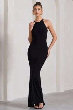 Brianna | Black Sleeveless Halter-Neck Open-Back Maxi Dress -ENY Clothing Shop WB CL130003002 BriannaBlackSleevelessHalter NeckOpen BackMaxiDress1
