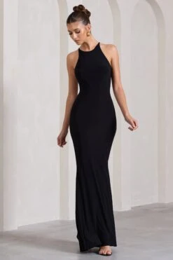 Brianna | Black Sleeveless Halter-Neck Open-Back Maxi Dress -ENY Clothing Shop WB CL130003002 BriannaBlackSleevelessHalter NeckOpen BackMaxiDress2