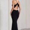 Brianna | Black Sleeveless Halter-Neck Open-Back Maxi Dress -ENY Clothing Shop WB CL130003002 BriannaBlackSleevelessHalter NeckOpen BackMaxiDress4