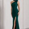 In Suspense | Bottle Green Asymmetric Halter-Neck Split Maxi Dress With Flower -ENY Clothing Shop WB CL130006047 InSuspenseBottleGreenAsymmetricHalter NeckSplitMaxiDressWithFlower0