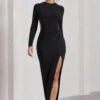 Miley | Black Long-Sleeve Open-Back Wrap Maxi Dress 2 Miley | Black Long-Sleeve Open-Back Wrap Maxi Dress -ENY Clothing Shop WB CL130011002 MileyBlackLong SleeveOpen BackWrapMaxiDress0