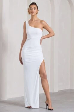 My Night | White Asymmetric Sleeveless Cut-Out Split Maxi Dress