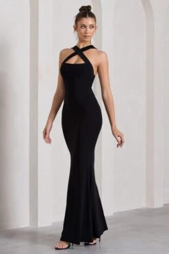 Cross My Heart | Black Sleeveless Cross-Neck Maxi Dress -ENY Clothing Shop WB CL130020002 CrossMyHeartBlackSleevelessCross NeckMaxiDress2