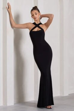 Cross My Heart | Black Sleeveless Cross-Neck Maxi Dress -ENY Clothing Shop WB CL130020002 CrossMyHeartBlackSleevelessCross NeckMaxiDress4