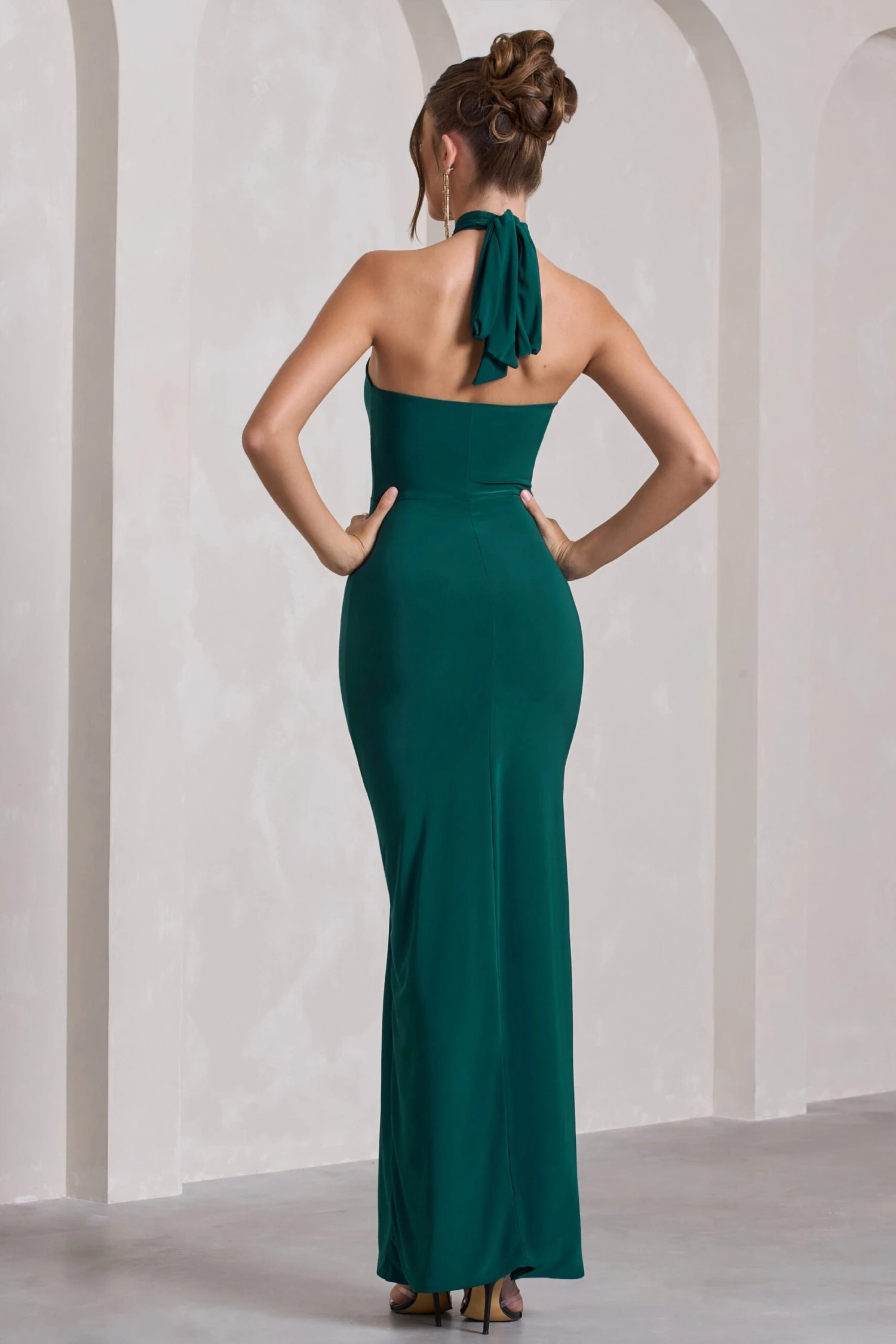 Pamela | Bottle Green Halter-Neck Sleeveless Split Maxi Dress 4 Pamela | Bottle Green Halter-Neck Sleeveless Split Maxi Dress - Image 2