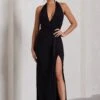 Tabloid Talk | Black Plunge Halter-Neck Maxi Dress With Twisted Drape 1 Tabloid Talk | Black Plunge Halter-Neck Maxi Dress With Twisted Drape -ENY Clothing Shop WB CL130023002 TabloidTalkBlackPlungeHalter NeckMaxiDressWithTwistedDrape0