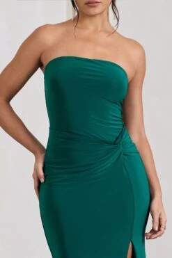 Dawning | Bottle Green Bandeau Knotted Split Maxi Dress 10 Dawning | Bottle Green Bandeau Knotted Split Maxi Dress -ENY Clothing Shop WB CL130025047 DawningBottleGreenBandeauKnottedSplitMaxiDress2