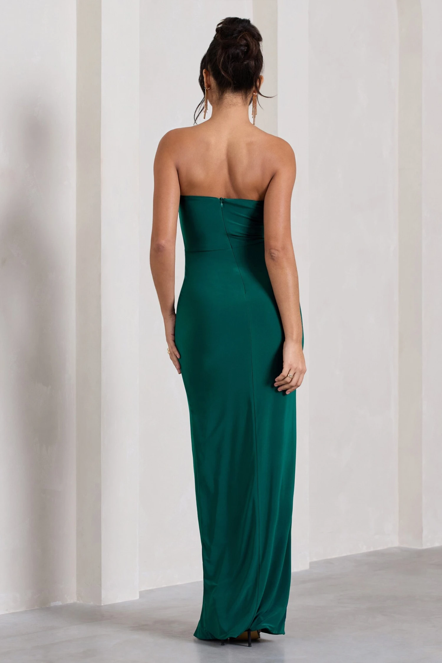 Dawning | Bottle Green Bandeau Knotted Split Maxi Dress 4 Dawning | Bottle Green Bandeau Knotted Split Maxi Dress - Image 2