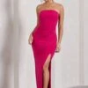 Dawning | Hot Pink Bandeau Knotted Split Maxi Dress
