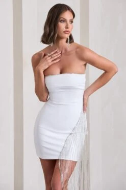 Upon A Star | White Bandeau Diamante Fringe Mini Dress -ENY Clothing Shop WB CL130026005 UponAStarWhiteBandeauDiamanteFringeMiniDress6 07cbc9d2 832d 447a aff6 8e3b136e750c