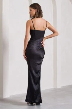 In Attendance | Black Satin Draped Corset Split Maxi Dress 10 In Attendance | Black Satin Draped Corset Split Maxi Dress -ENY Clothing Shop WB CL130051002 InAttendanceBlackSatinDrapedCorsetSplitMaxiDress12