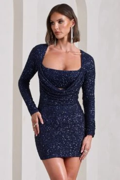 Pure Intentions | Blue Sequin Long-Sleeve Cowl Mini Dress 13 Pure Intentions | Blue Sequin Long-Sleeve Cowl Mini Dress -ENY Clothing Shop WB CL130052104 PureIntentionsBlueSequinLong SleeveCowlMiniDress4