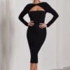Disconnect | Black Bodycon Twist Neck Midi Dress With Strappy Back -ENY Clothing Shop WB CL130053002 DisconnectBlackBodyconTwistNeckMidiDressWithStrappyBack0