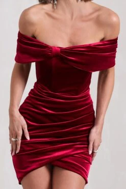 Snowdrop | Berry Velvet Bardot Wrap Mini Dress -ENY Clothing Shop WB CL130060064 SnowdropBerryVelvetBardotWrapMiniDress10copy