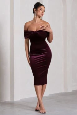 Snowflake | Port Velvet Bardot Bow Detail Midi Dress -ENY Clothing Shop WB CL130064101 SnowflakePortVelvetBardotBowDetailMidiDress1 990160e0 65d3 4556 a4f9 67a166e21fdb