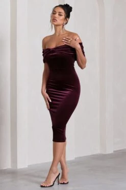 Snowflake | Port Velvet Bardot Bow Detail Midi Dress -ENY Clothing Shop WB CL130064101 SnowflakePortVelvetBardotBowDetailMidiDress3 04785438 0dfd 4249 99f5 d5b9c8335ea8