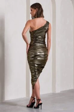Late Night | Gold Metallic Asymmetric One-Shoulder Midi Dress -ENY Clothing Shop WB CL130070007 LateNightGoldMetallicAsymmetricOne ShoulderMidiDress13