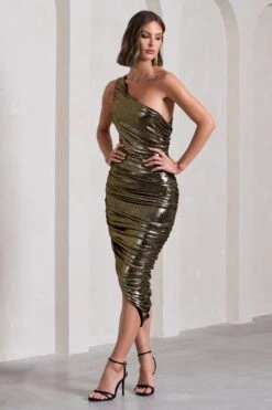 Late Night | Gold Metallic Asymmetric One-Shoulder Midi Dress -ENY Clothing Shop WB CL130070007 LateNightGoldMetallicAsymmetricOne ShoulderMidiDress7