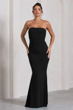 Wren | Black Ruched Bandeau Maxi Dress -ENY Clothing Shop WB CL130074002 WrenBlackRuchedBandeauMaxiDress0