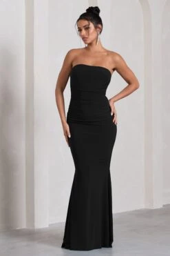 Wren | Black Ruched Bandeau Maxi Dress -ENY Clothing Shop WB CL130074002 WrenBlackRuchedBandeauMaxiDress1