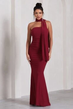 Wren | Berry Ruched Bandeau Maxi Dress -ENY Clothing Shop WB CL130074037 Wren BerryRuchedBandeauMaxiDress0