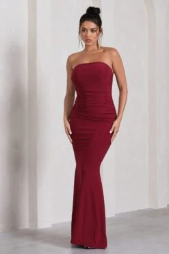 Wren | Berry Ruched Bandeau Maxi Dress -ENY Clothing Shop WB CL130074037 Wren BerryRuchedBandeauMaxiDress8