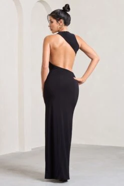 Ashley | Black Asymmetric Sleeveless Cut-Out Split Maxi Dress -ENY Clothing Shop WB CL132001002 AshleyBlackAsymmetricSleevelessCut OutSplitMaxiDress5