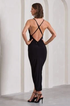 Enamour | Black Strappy Plunge-Neck Wrap Maxi Dress -ENY Clothing Shop WB CL132002002 EnamourBlackStrappyPlunge NeckWrapMaxiDress10