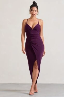 Enamour | Plum Strappy Plunge-Neck Wrap Maxi Dress -ENY Clothing Shop WB CL132002069 EnamourPlumStrappyPlunge NeckWrapMaxiDress2