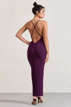 Enamour | Plum Strappy Plunge-Neck Wrap Maxi Dress -ENY Clothing Shop WB CL132002069 EnamourPlumStrappyPlunge NeckWrapMaxiDress5