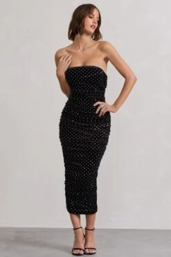 In A Daze | Black Bodycon Embellished Strapless Midi Dress -ENY Clothing Shop WB CL132014002 InADazeBlackBodyconEmbellishedStraplessMidiDress5 64b15b44 e19f 4c1e b50b 7a893bd5c1a2