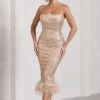 Cherie | Champagne Sequin Corset Midi Dress With Feather Trim -ENY Clothing Shop WB CL132017059 CherieChampagneSequinCorsetMidiDressWithFeatherTrim0