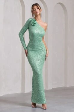 Love Language | Mint Green Sequin Asymmetric Maxi Dress With Corsage -ENY Clothing Shop WB CL132023003 LoveLanguageMintGreenSequinAsymmetricMaxiDressWithCorsage6 c40ac68f de80 4af7 a393 0318338ccb69