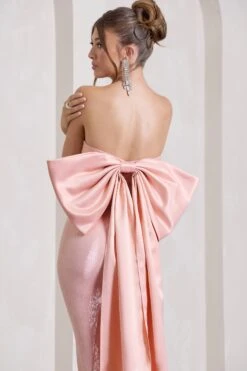 To You | Pink Sequin Bandeau Split Maxi Dress With Oversized Bow -ENY Clothing Shop WB CL132052114 ToYouPinkSequinBandeauSplitMaxiDressWithOversizedBow5