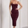 New Energy | Plum Sequin Strappy Ruched Bodycon Midi Dress -ENY Clothing Shop WB CL132055101 NewEnergyPlumSequinStrappyRuchedBodyconMidiDress3