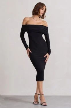 Intercept | Black Bodycon Bardot Tie-Back Midi Dress 10 Intercept | Black Bodycon Bardot Tie-Back Midi Dress -ENY Clothing Shop WB CL132260002 InterceptBlackBodyconBardotTie BackMidiDress0