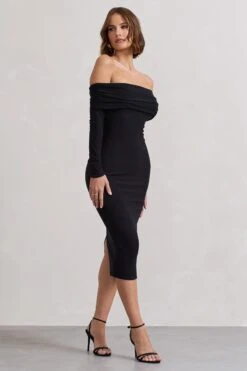 Intercept | Black Bodycon Bardot Tie-Back Midi Dress 11 Intercept | Black Bodycon Bardot Tie-Back Midi Dress -ENY Clothing Shop WB CL132260002 InterceptBlackBodyconBardotTie BackMidiDress4