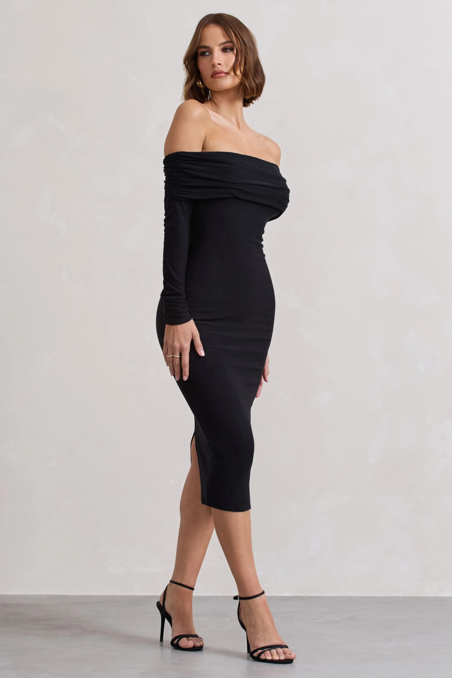 Intercept | Black Bodycon Bardot Tie-Back Midi Dress 7 Intercept | Black Bodycon Bardot Tie-Back Midi Dress - Image 5