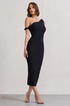 Salome | Black Twisted Asymmetric Midi Dress -ENY Clothing Shop WB CL132261002 SalomeBlackTwistedAsymmetricMidiDress3