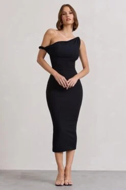 Salome | Black Twisted Asymmetric Midi Dress -ENY Clothing Shop WB CL132261002 SalomeBlackTwistedAsymmetricMidiDress5