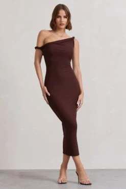 Salome | Chocolate Brown Twisted Asymmetric Midi Dress -ENY Clothing Shop WB CL132261171 SalomeChocolateBrownTwistedAsymmetricMidiDress0