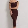 Salome | Chocolate Brown Twisted Asymmetric Midi Dress -ENY Clothing Shop WB CL132261171 SalomeChocolateBrownTwistedAsymmetricMidiDress5