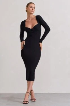 Sammy | Black Bodycon Sweetheart Midi Dress -ENY Clothing Shop WB CL132263002 SammyBlackBodyconSweetheartMidiDress0