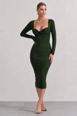 Sammy | Dark Green Bodycon Sweetheart Midi Dress -ENY Clothing Shop WB CL132263102 SammyDarkGreenBodyconSweetheartMidiDress2