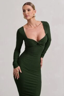 Sammy | Dark Green Bodycon Sweetheart Midi Dress -ENY Clothing Shop WB CL132263102 SammyDarkGreenBodyconSweetheartMidiDress4