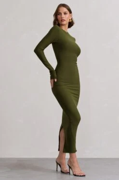 Wonder | Moss Green Bodycon Long-Sleeve Maxi Dress -ENY Clothing Shop WB CL132264119 WonderMossGreenBodyconLong SleeveMaxiDress10
