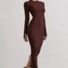Wonder | Chocolate Brown Bodycon Long-Sleeve Maxi Dress -ENY Clothing Shop WB CL132264171 WonderChocolateBrownBodyconLong SleeveMaxiDress6