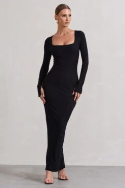 Viva | Black Square-Neck Long-Sleeve Maxi Dress -ENY Clothing Shop WB CL132265002 VivaBlackSquare NeckFlared SleeveMaxiDress1