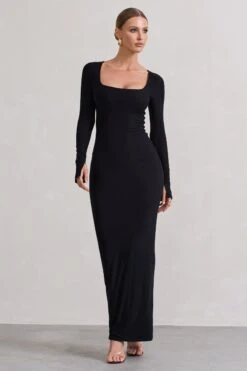 Viva | Black Square-Neck Long-Sleeve Maxi Dress -ENY Clothing Shop WB CL132265002 VivaBlackSquare NeckFlared SleeveMaxiDress2